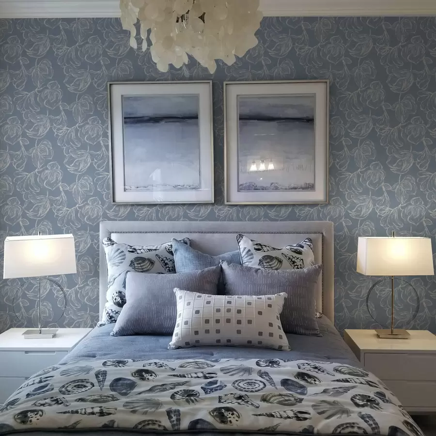 murales de pared Fondo azul claro con flores de contorno calcáreo a00625v3