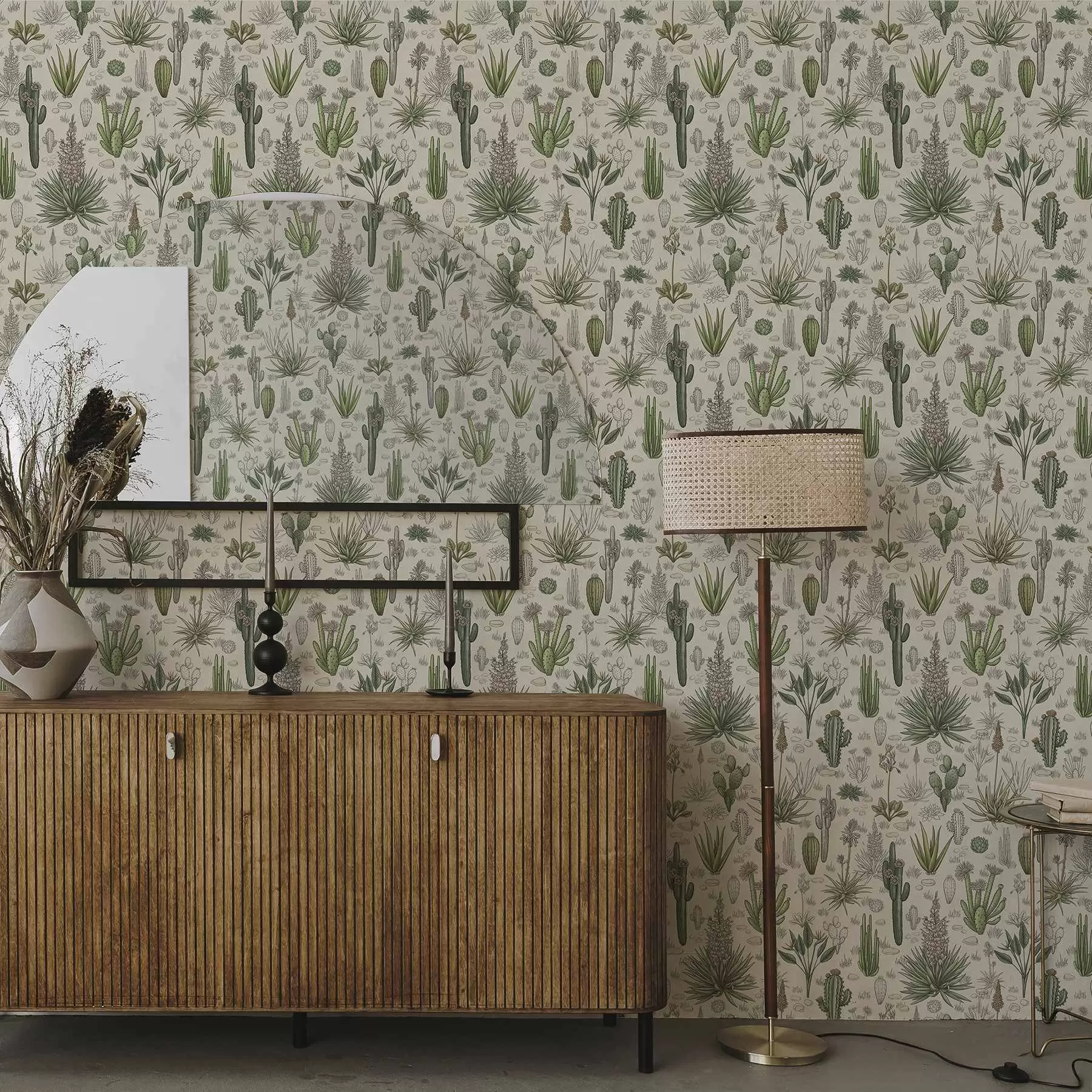 murales de pared Cactus y suculentas sobre un fondo cálido, estampado detallado a00666