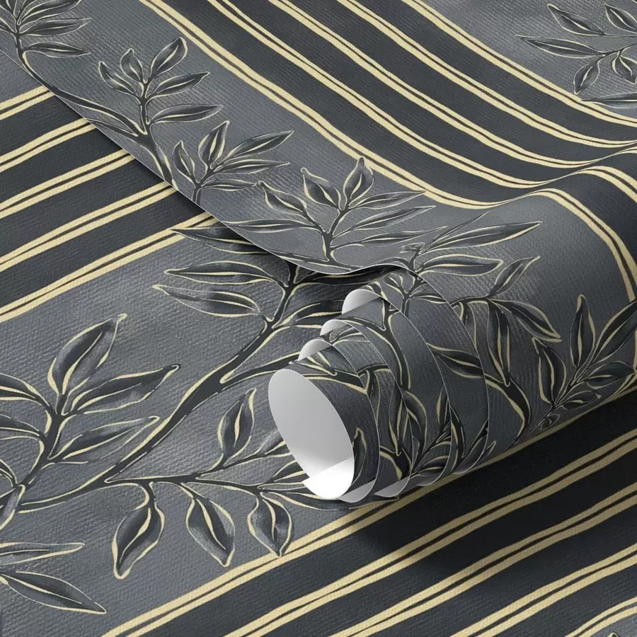 murales de pared Rayas verticales con motivos botánicos en tonos oscuros a00648