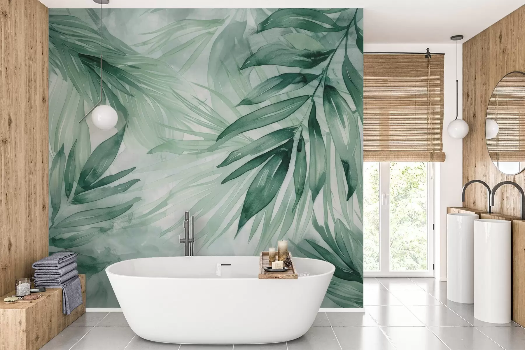 murales de pared Hojas de helecho acuarela w04694
