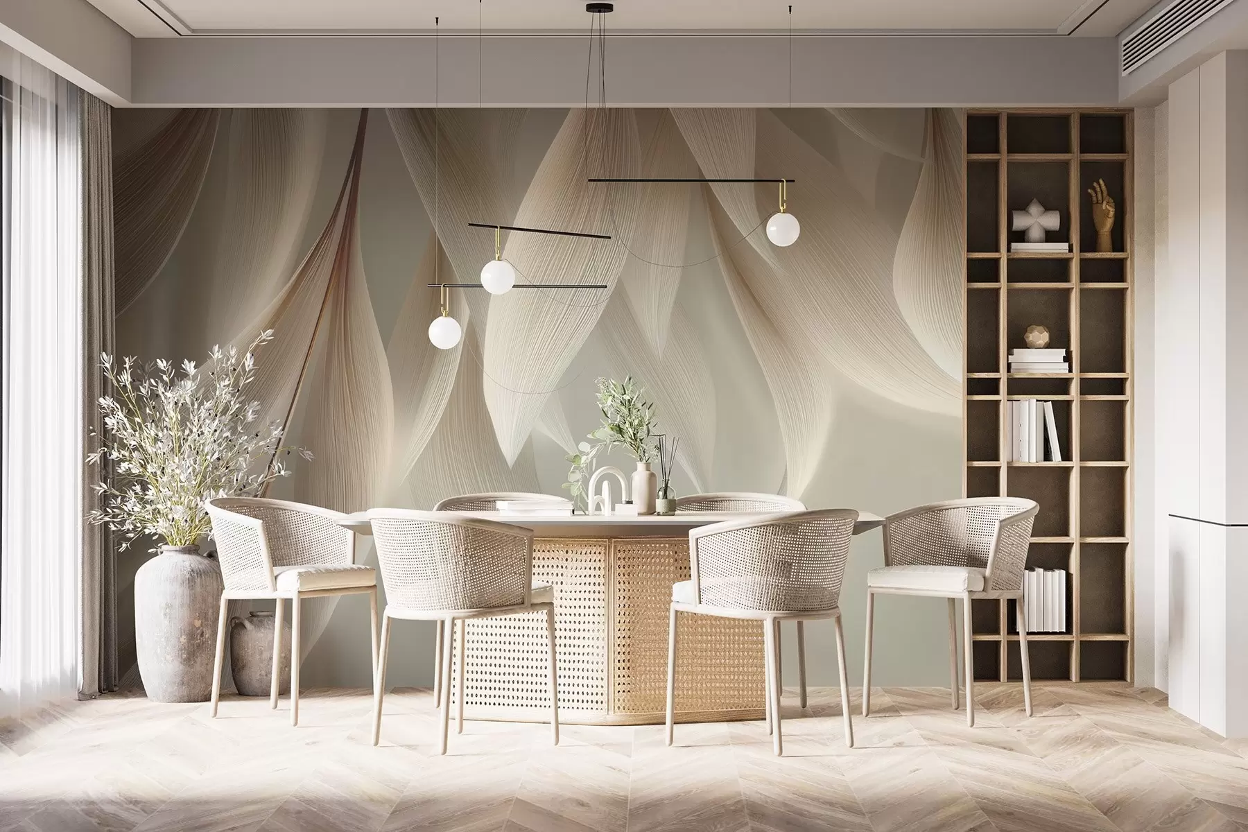 murales de pared Hojas colgantes con contorno estilizado w04706