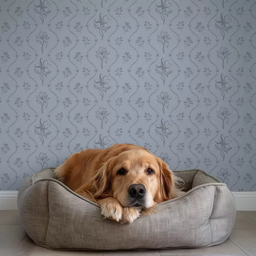 murales de pared Pequeñas flores y cintas en tonos gris azulado a00808v2