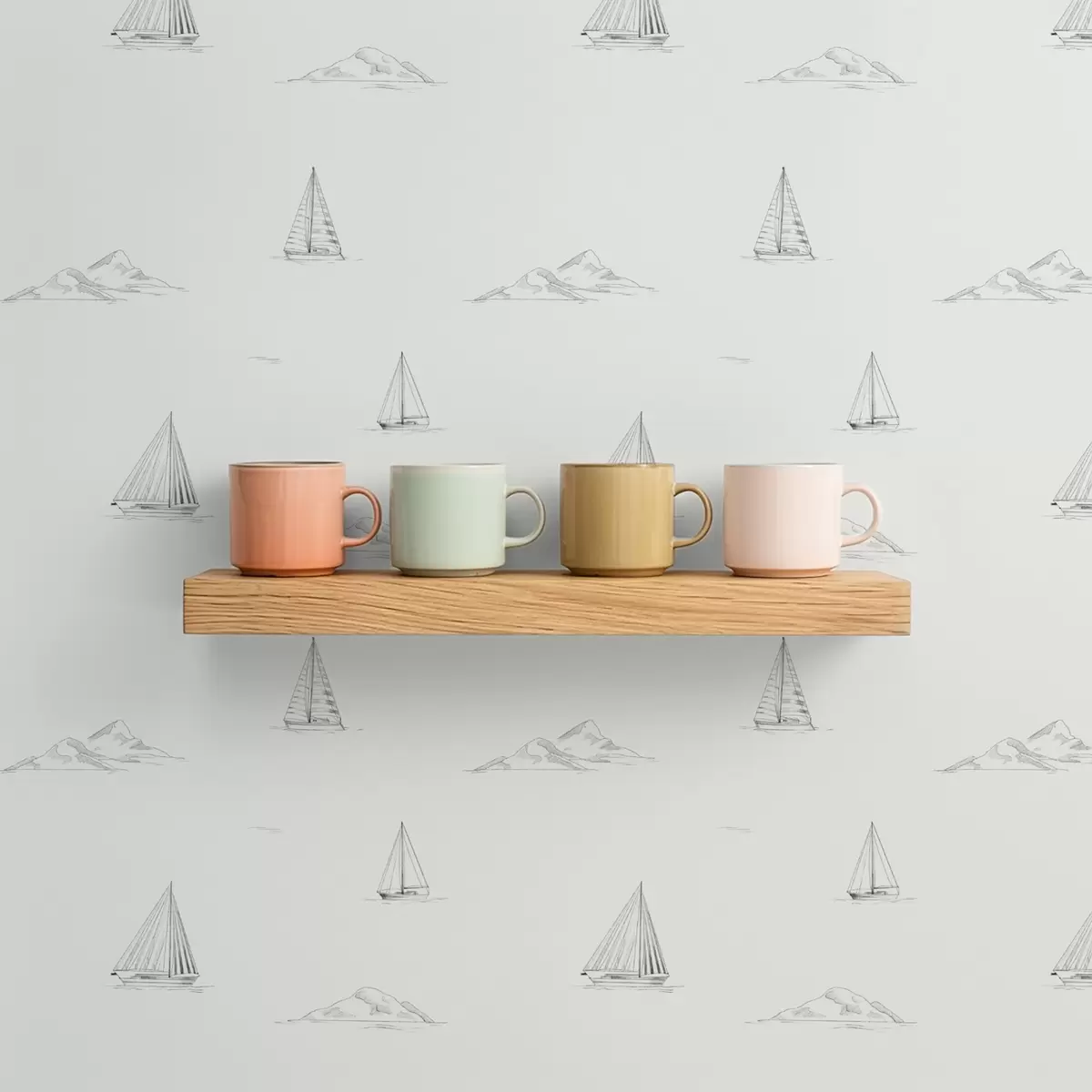 Papel pintado Dibuja yates e islas, fondo claro. a00654v2