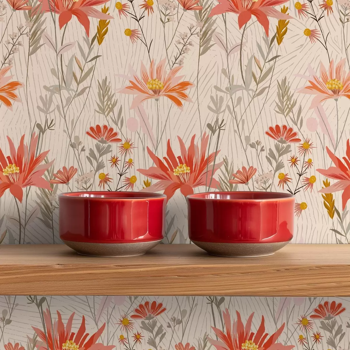 Papel pintado Flores silvestres en tonos cálidos sobre fondo beige a00751