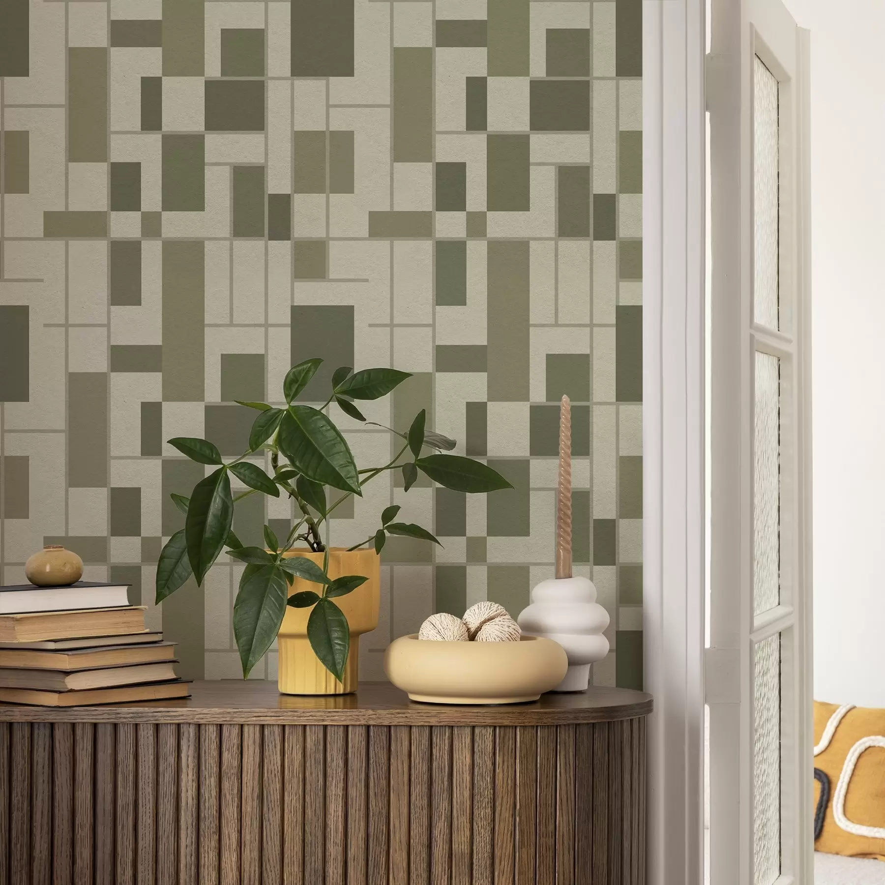 murales de pared Patrón geométrico en tonos verdes a00769