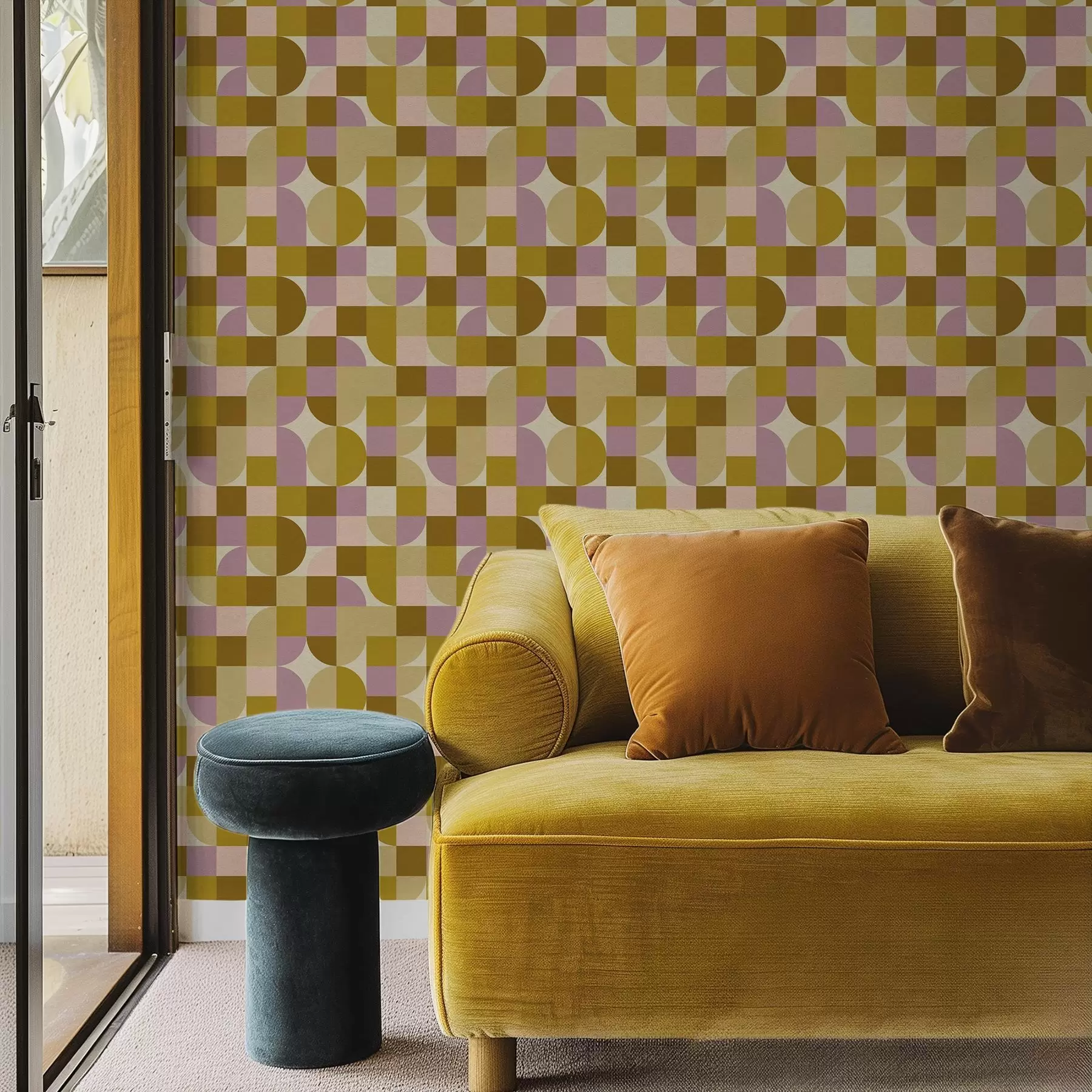 murales de pared Geometría modular en tonos rosa y mostaza a00770v1