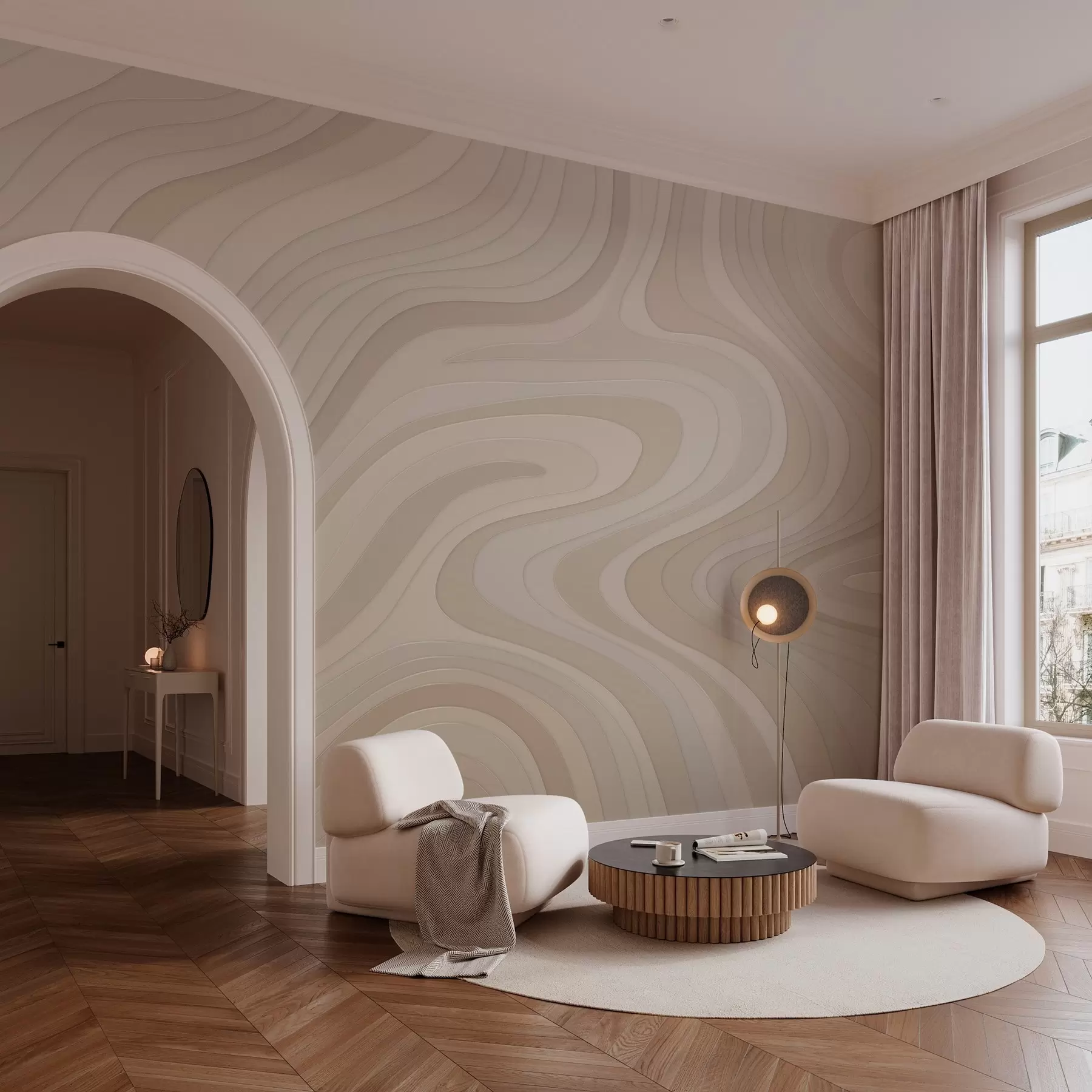 murales de pared ondas abstractas en tonos empolvados w04813