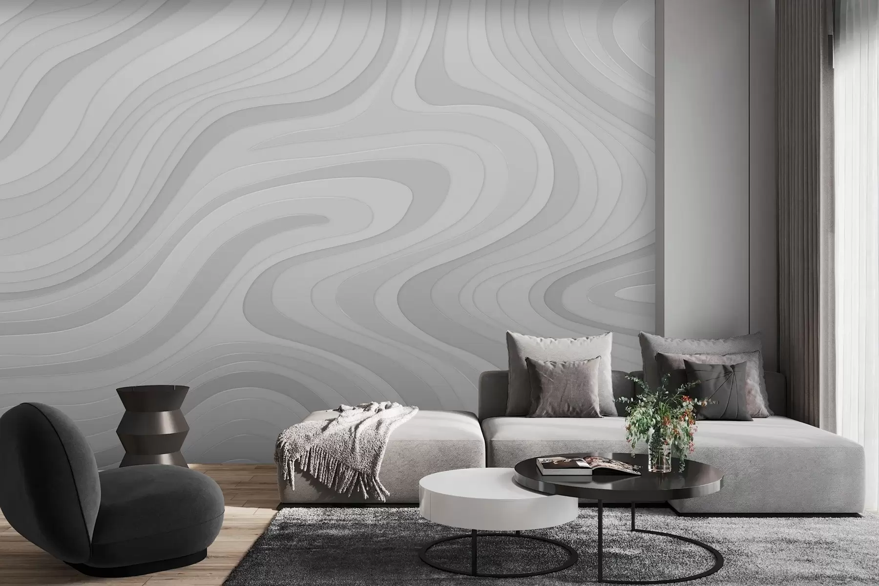 murales de pared ondas abstractas en tonos grises w04813v1