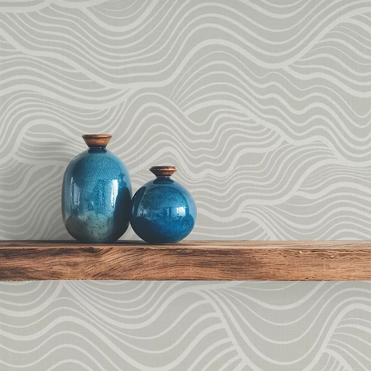 Papel pintado Olas sobre fondo gris oliva con textura de tela a00681