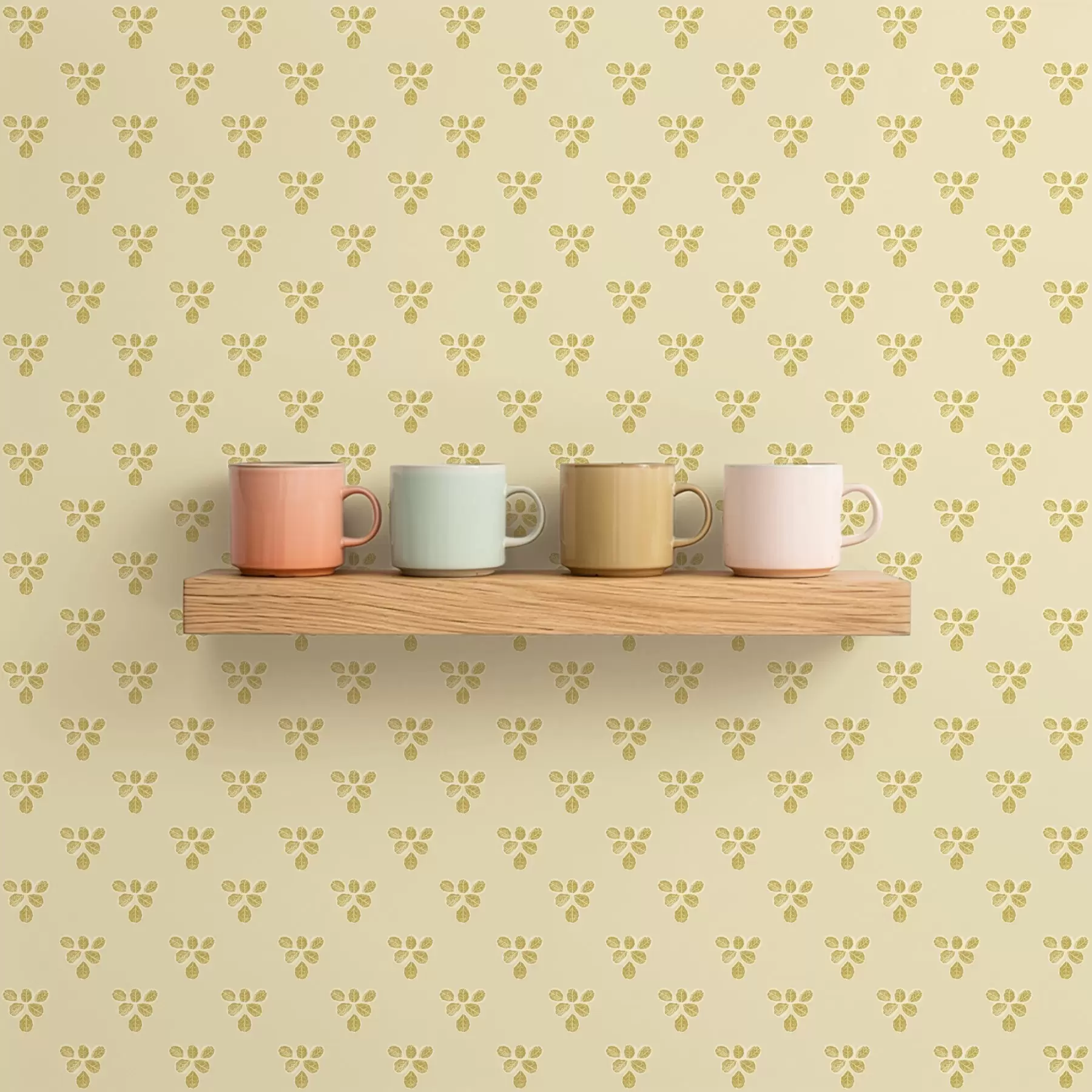 murales de pared Pequeña repetición: tríos de hojas sobre fondo crema-beige a00848