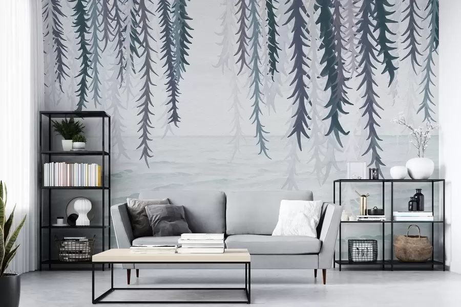 murales de pared Delicadas enredaderas colgando sobre el agua, estilo acuarela. w04830v3