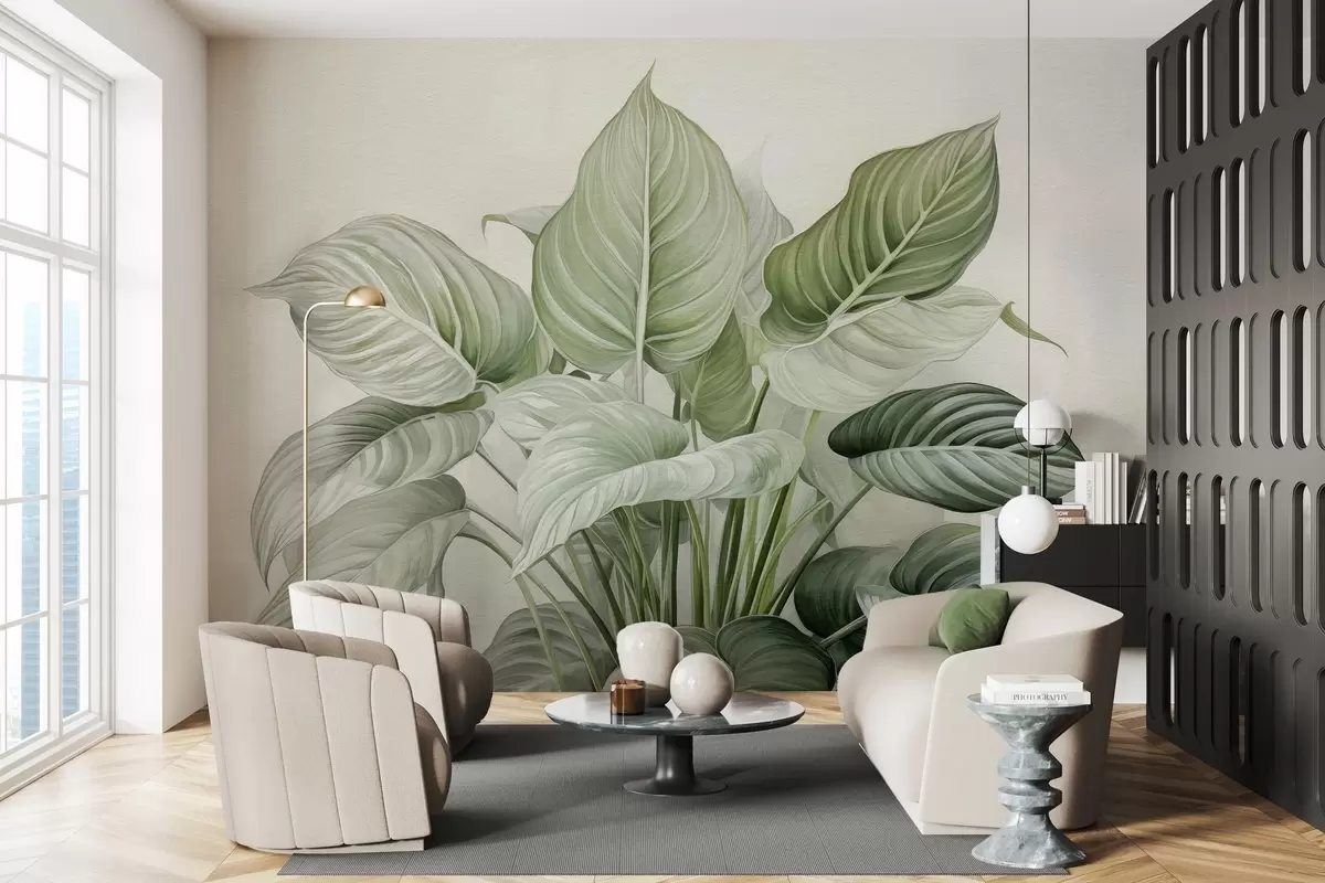 Murales de pared Exuberante arbusto de hojas verdes en la pared w04835 murales de pared Exuberante arbusto de hojas verdes en la pared w04835