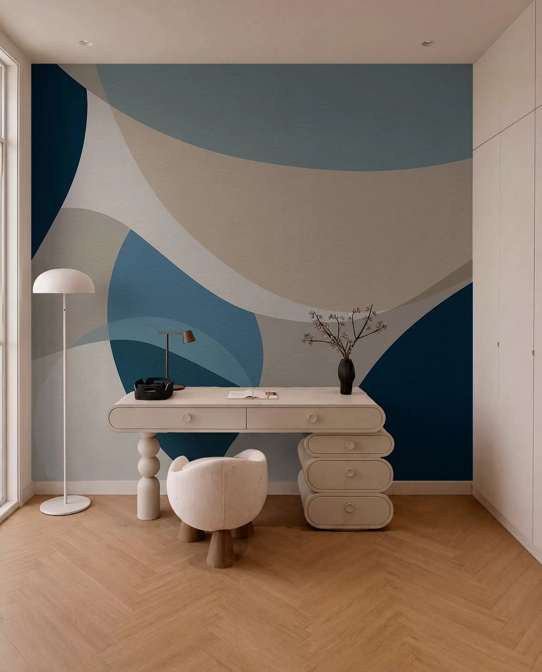 murales de pared Equilibrio de curvas azules w04843
