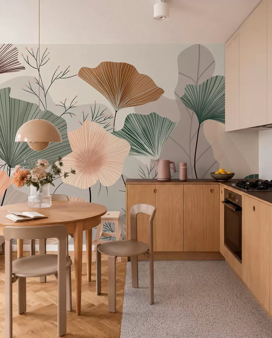 murales de pared elegantes hojas de loto w04815