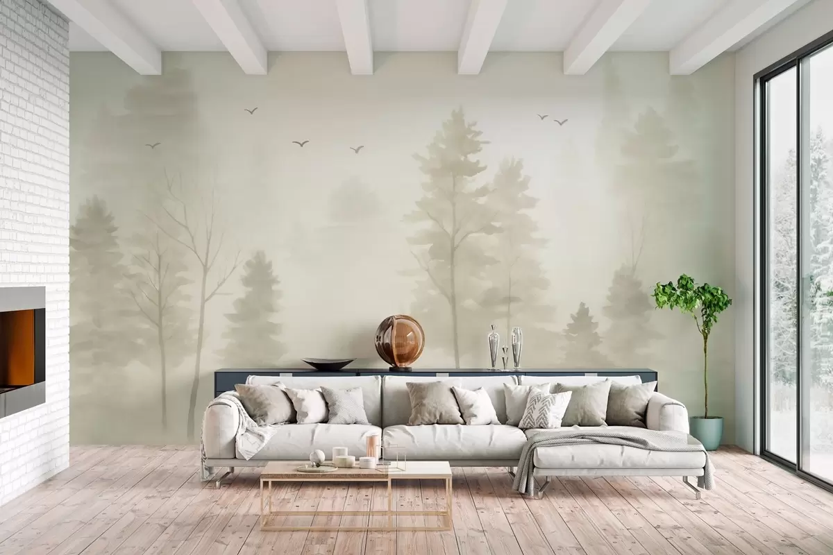 murales de pared Bosque aéreo en tonos beige, estilo acuarela. w04872