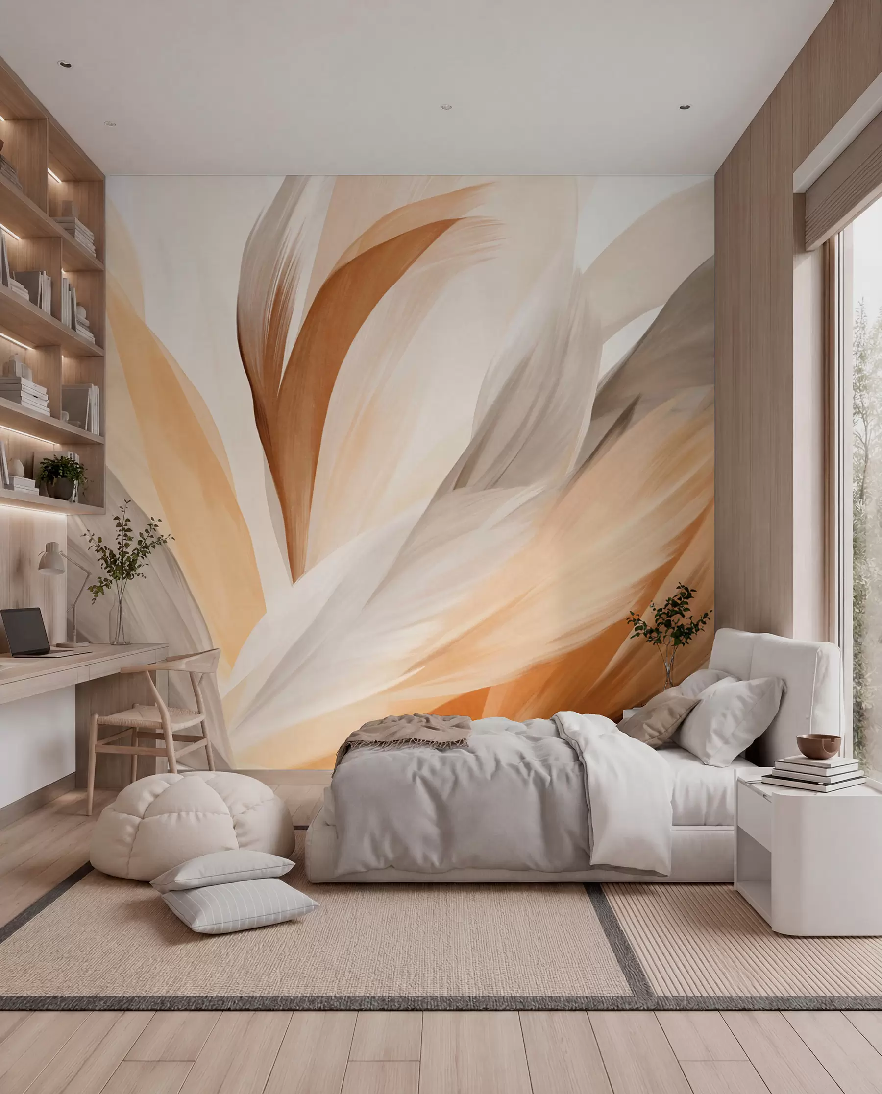 murales de pared Plumas en capas de ocre w09531