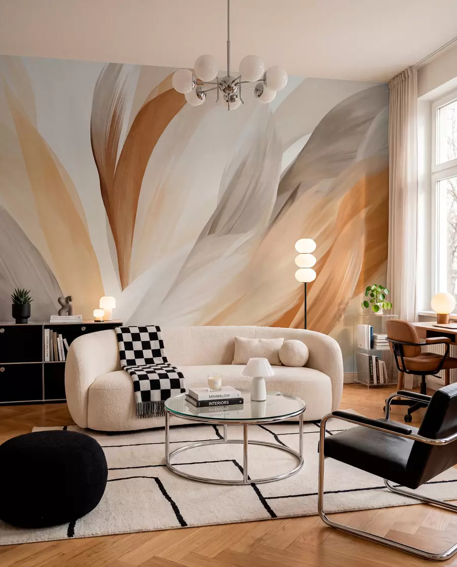 murales de pared Plumas en capas de ocre w09531