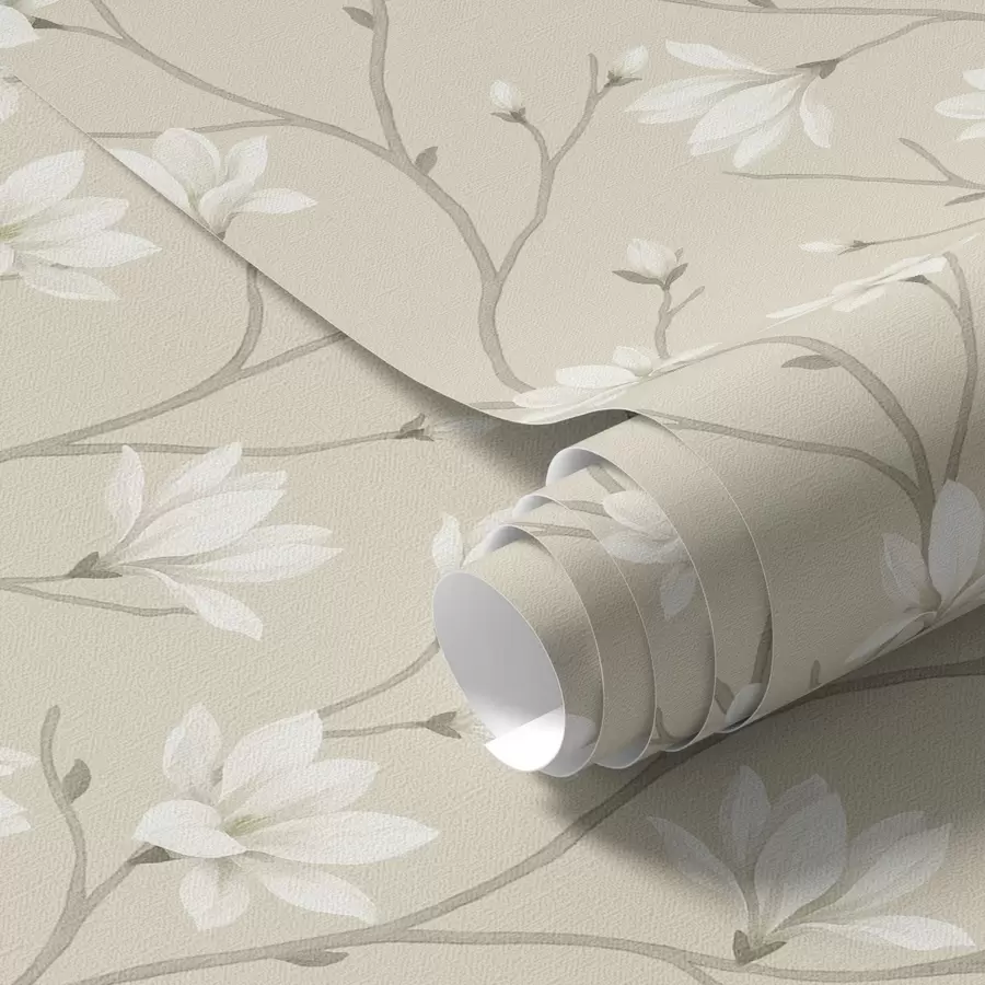 murales de pared Magnolias claras en esbeltas ramas beige a00890