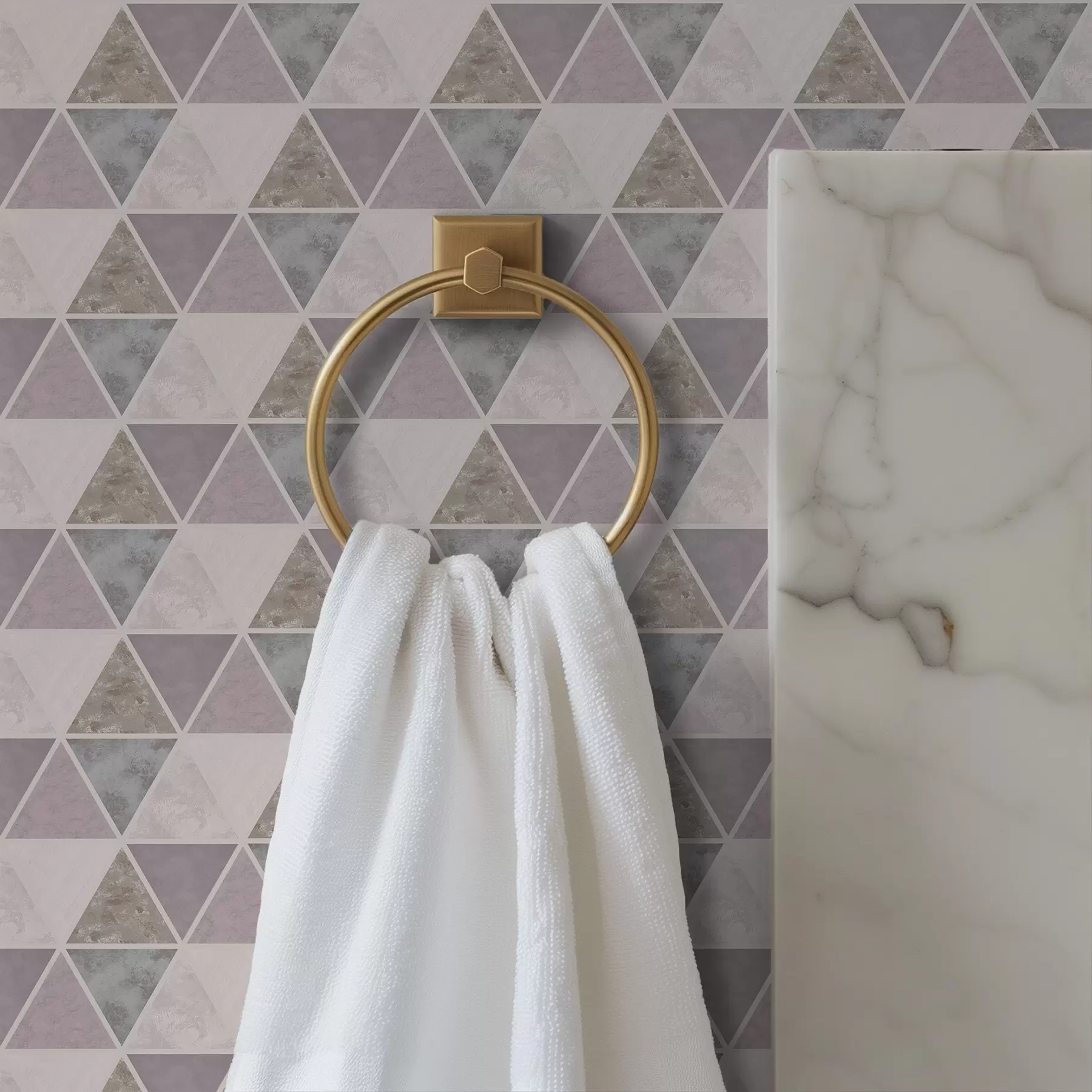 murales de pared Triángulos con inserciones texturizadas, mezcla de gris lila y gris a00917