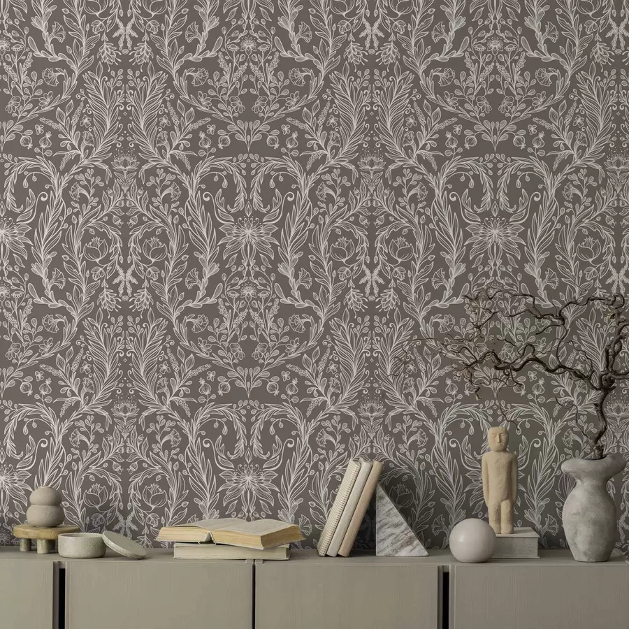 murales de pared Estampado botánico monocromático en marrón cálido a00929v2