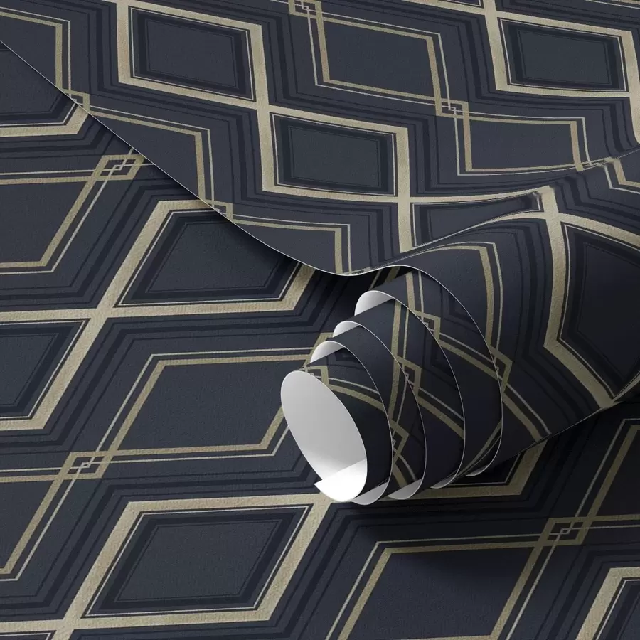 murales de pared Cuadrícula de rombos azul oscuro con finas líneas claras a00975