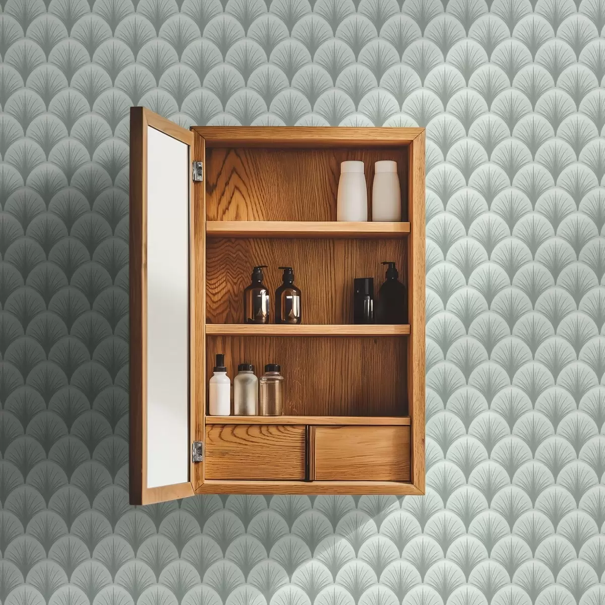 Papel pintado Arcos de hojas de menta con rayos sobre un fondo verde suave a00978v2