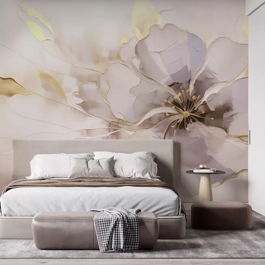 murales de pared Flor azul con detalles amarillos en un estilo abstracto de pinceladas w09505