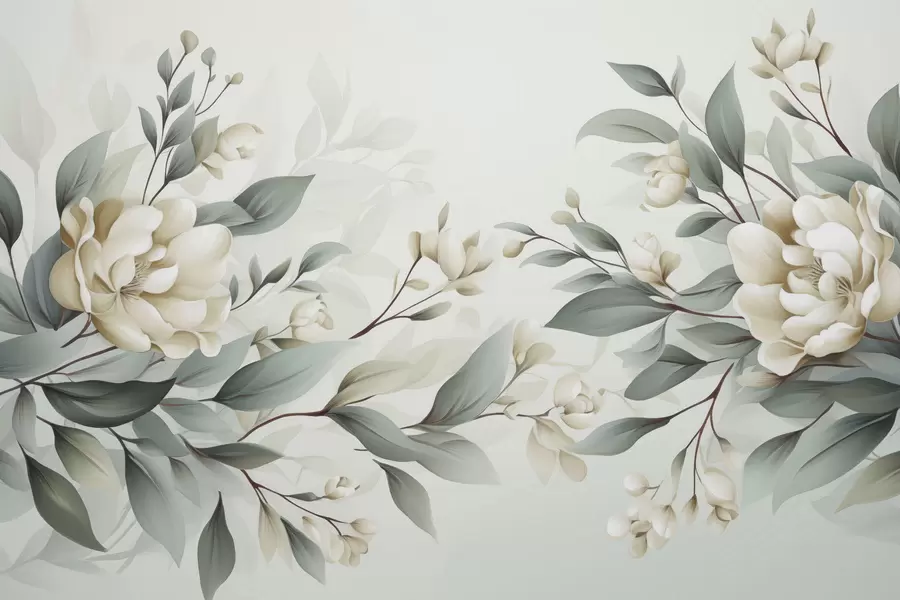 murales de pared Follaje con flores w04976