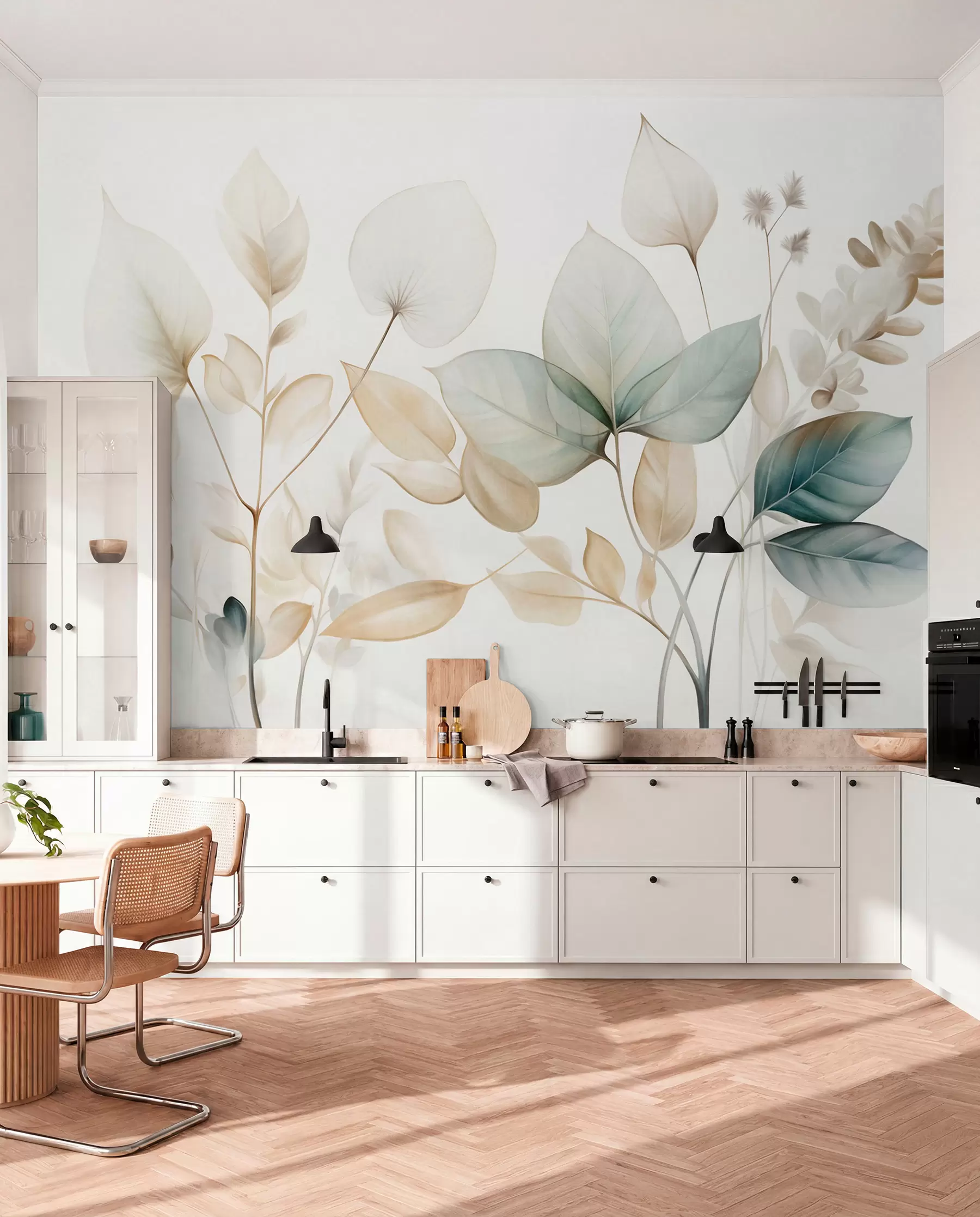 murales de pared Ramitas turquesa y crema w09583