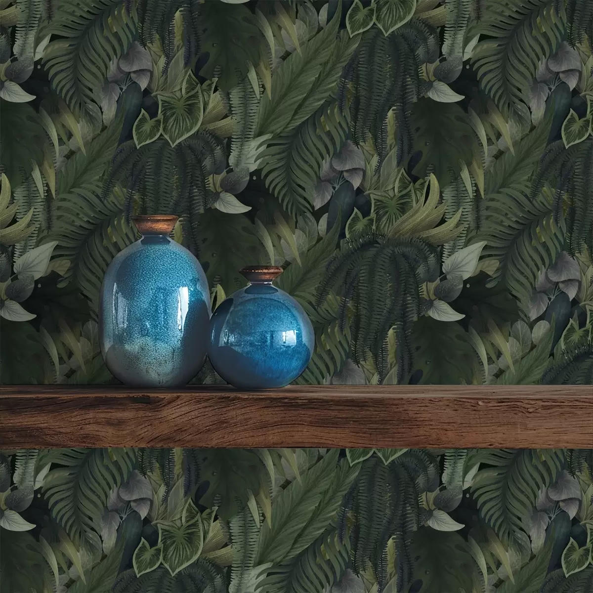 Papel pintado Denso follaje tropical en matorrales de color verde intenso. a00943