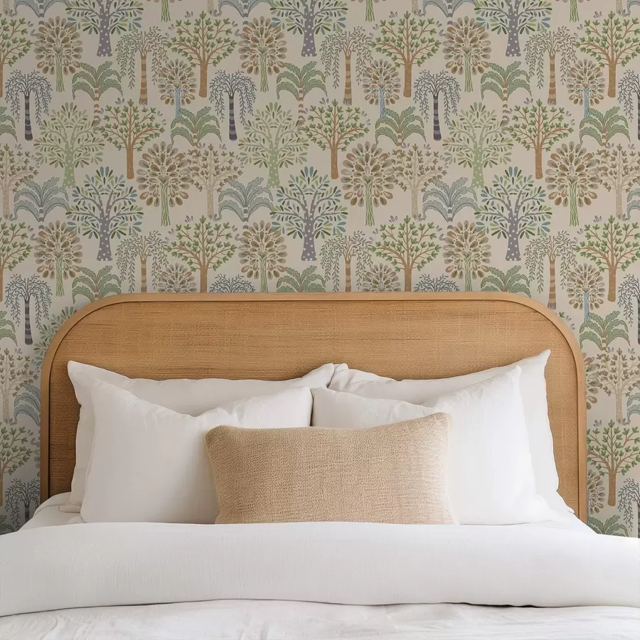 murales de pared Árboles decorativos en una suave paleta natural a00960