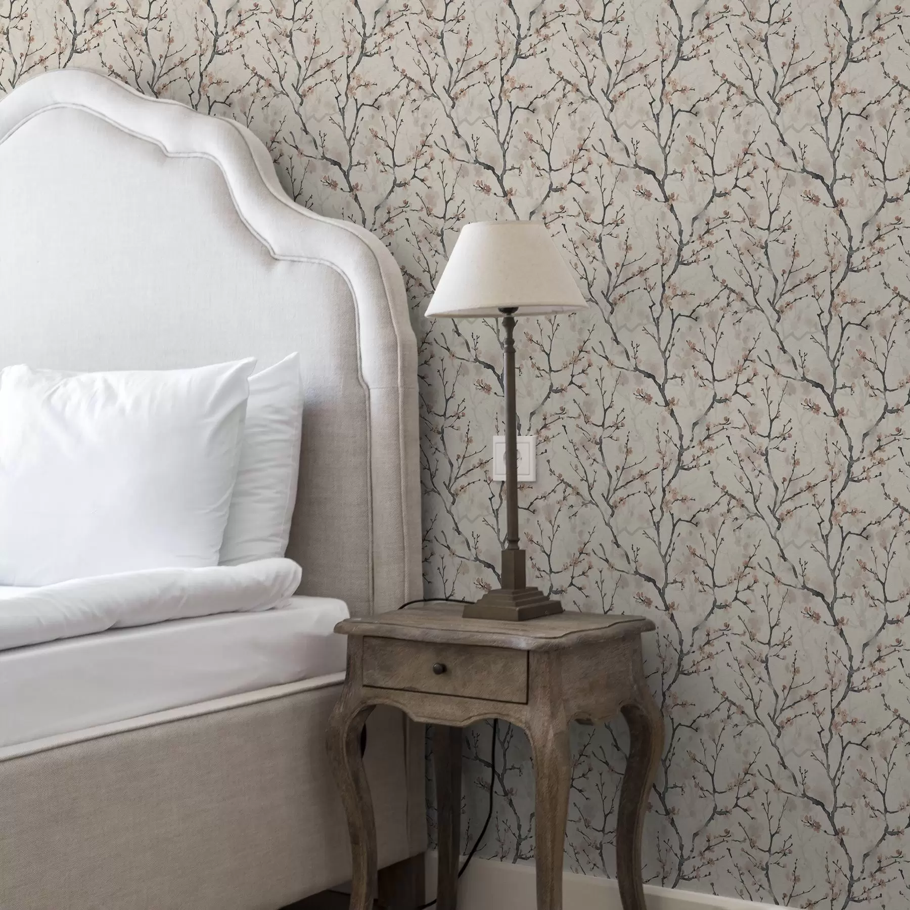 murales de pared Ramas de sakura pintadas con acuarela sobre un fondo claro. a01033