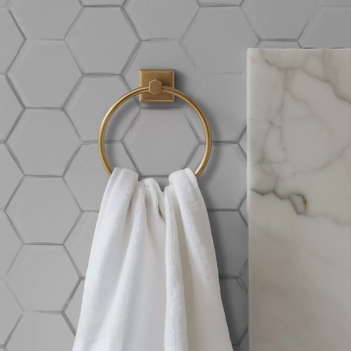 Papel pintado Hexágonos tridimensionales blancos sobre un fondo liso. a01059