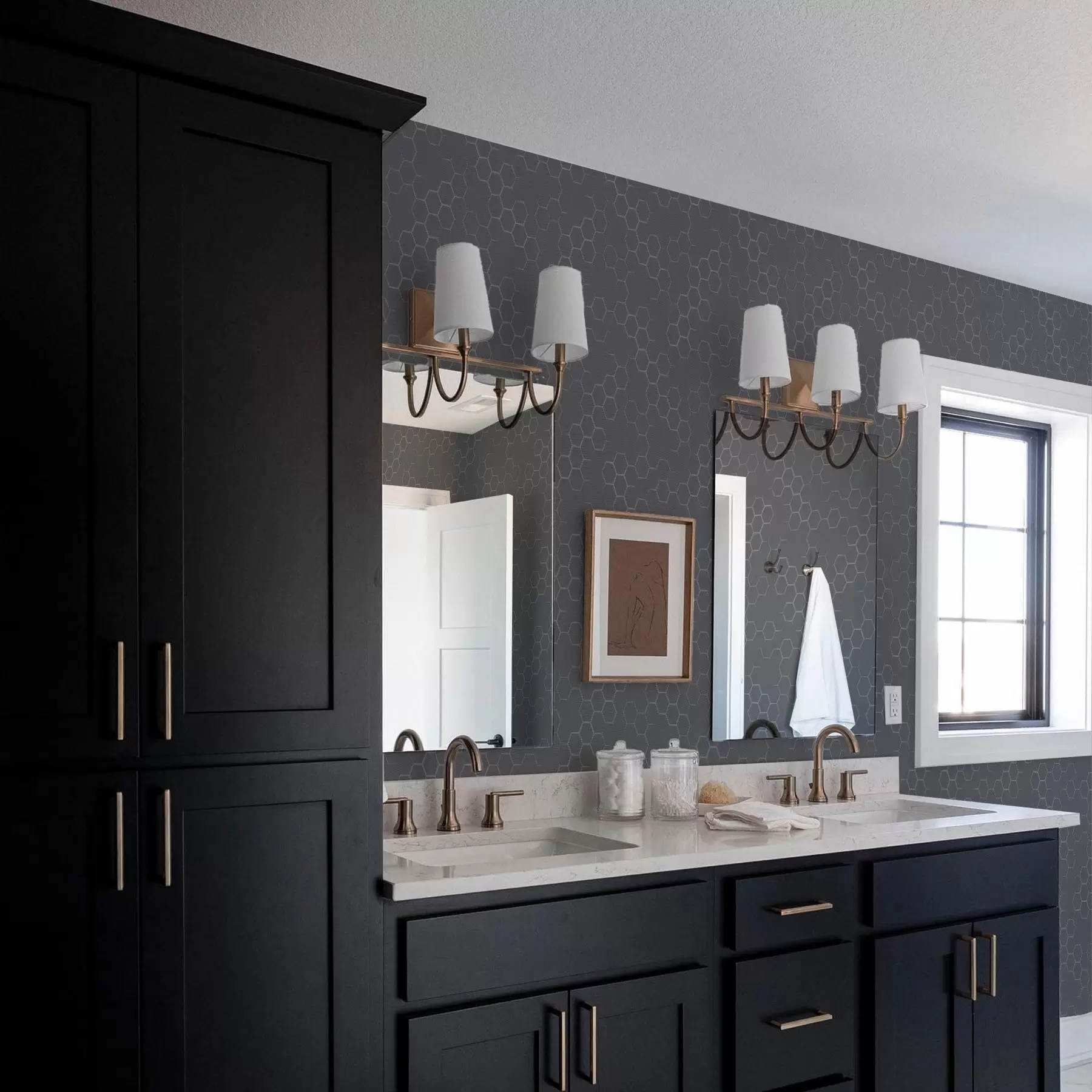 murales de pared Patrón de panal de grafito oscuro con profundidad a01061v1