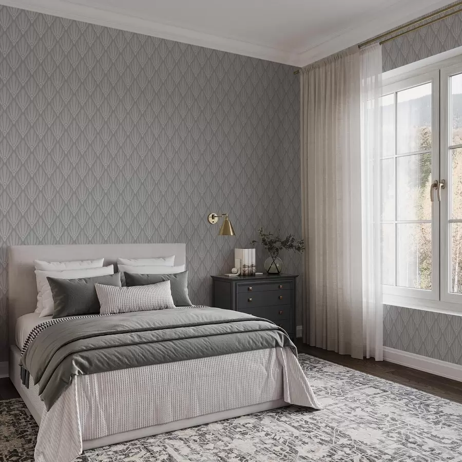 murales de pared Art Déco gris con formas en forma de abanico a01064