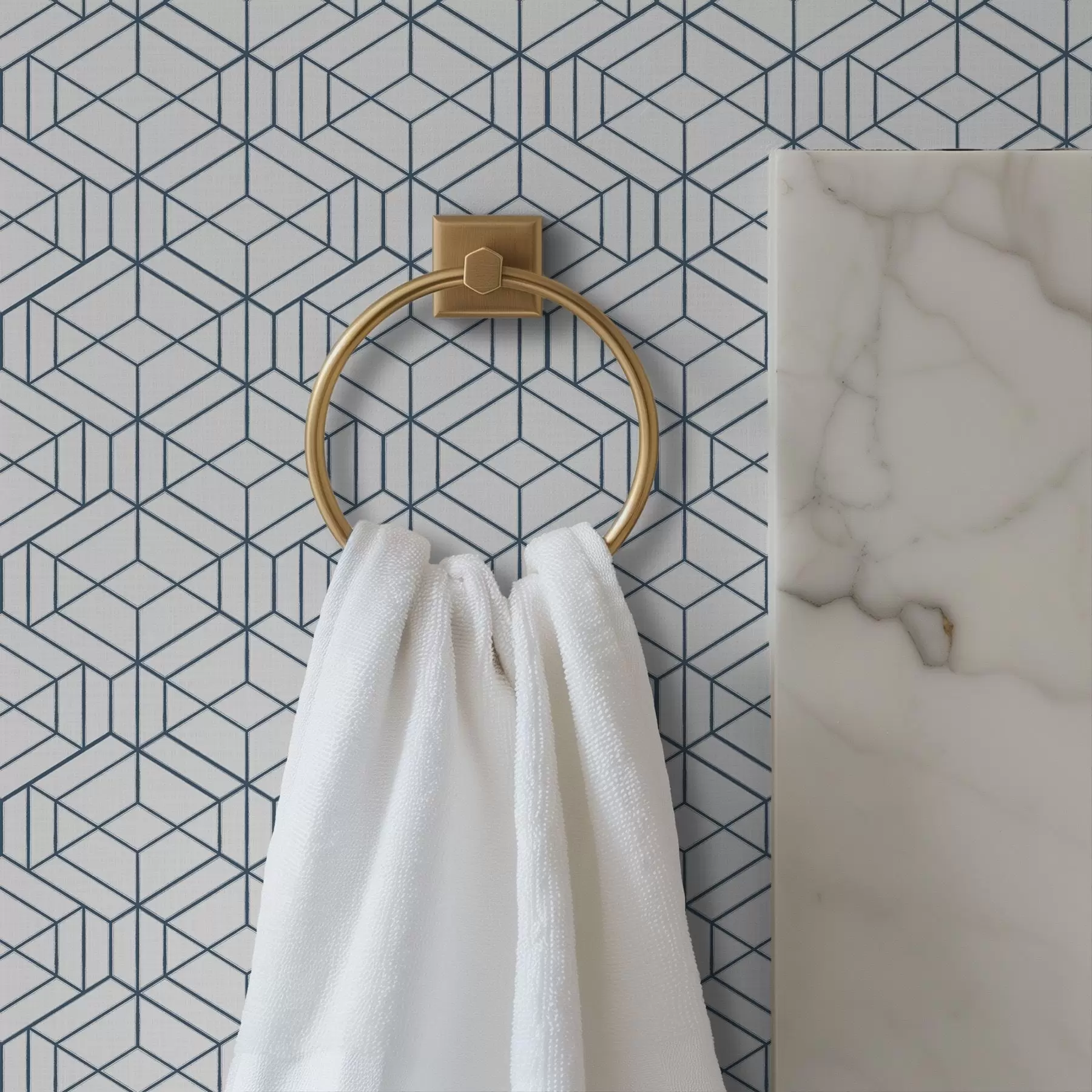 murales de pared Fondo blanco con cubos geométricos tridimensionales azules. a01067