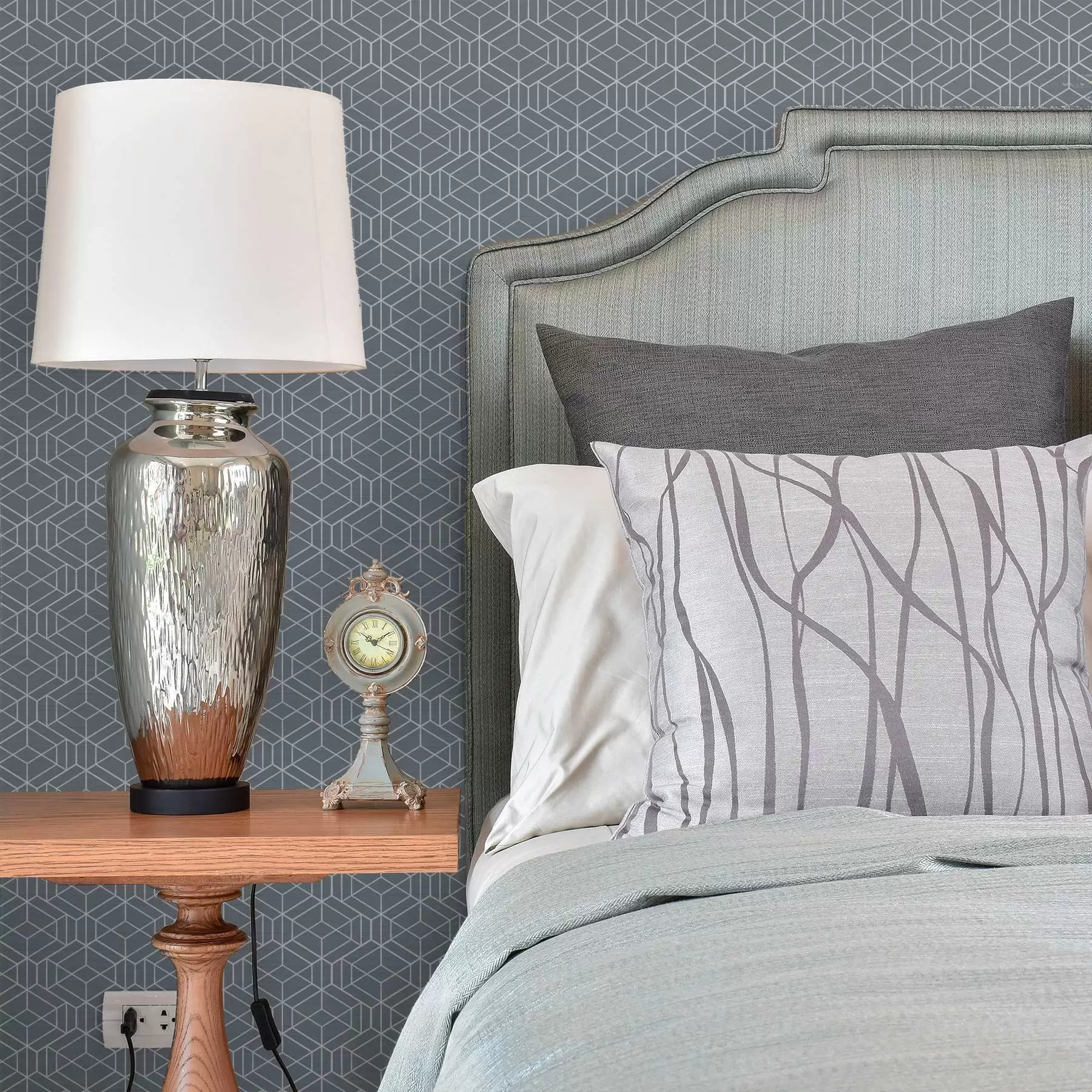 murales de pared Fondo gris con cubos tridimensionales blancos en una cuadrícula a01067v2