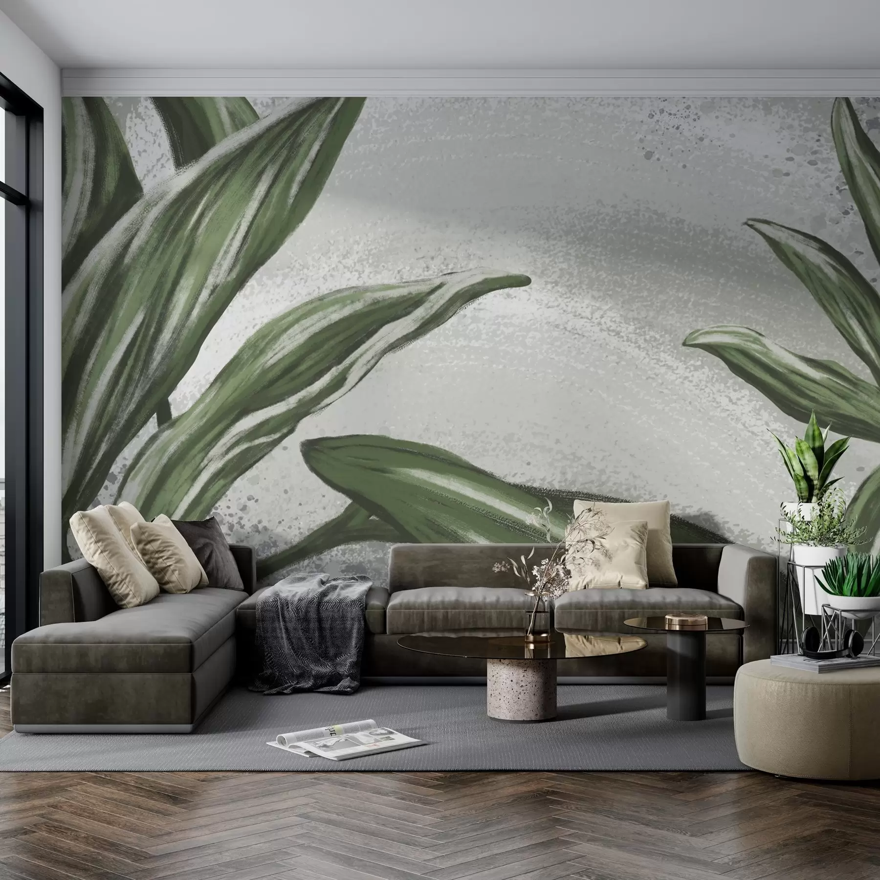 murales de pared Exuberante vegetación sobre un fondo texturizado w01682