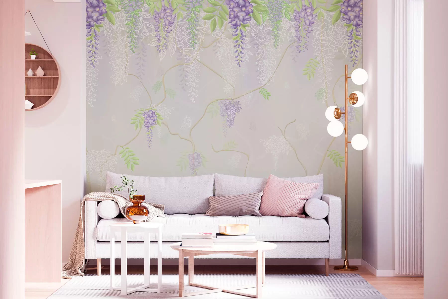 murales de pared Elegante diseño floral en tonos pastel w01685