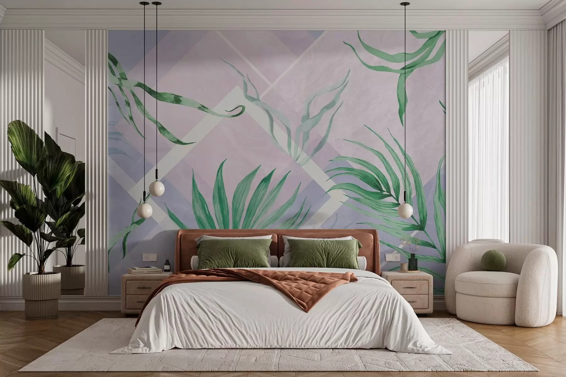 murales de pared Exuberante vegetación sobre un suave fondo pastel w01625