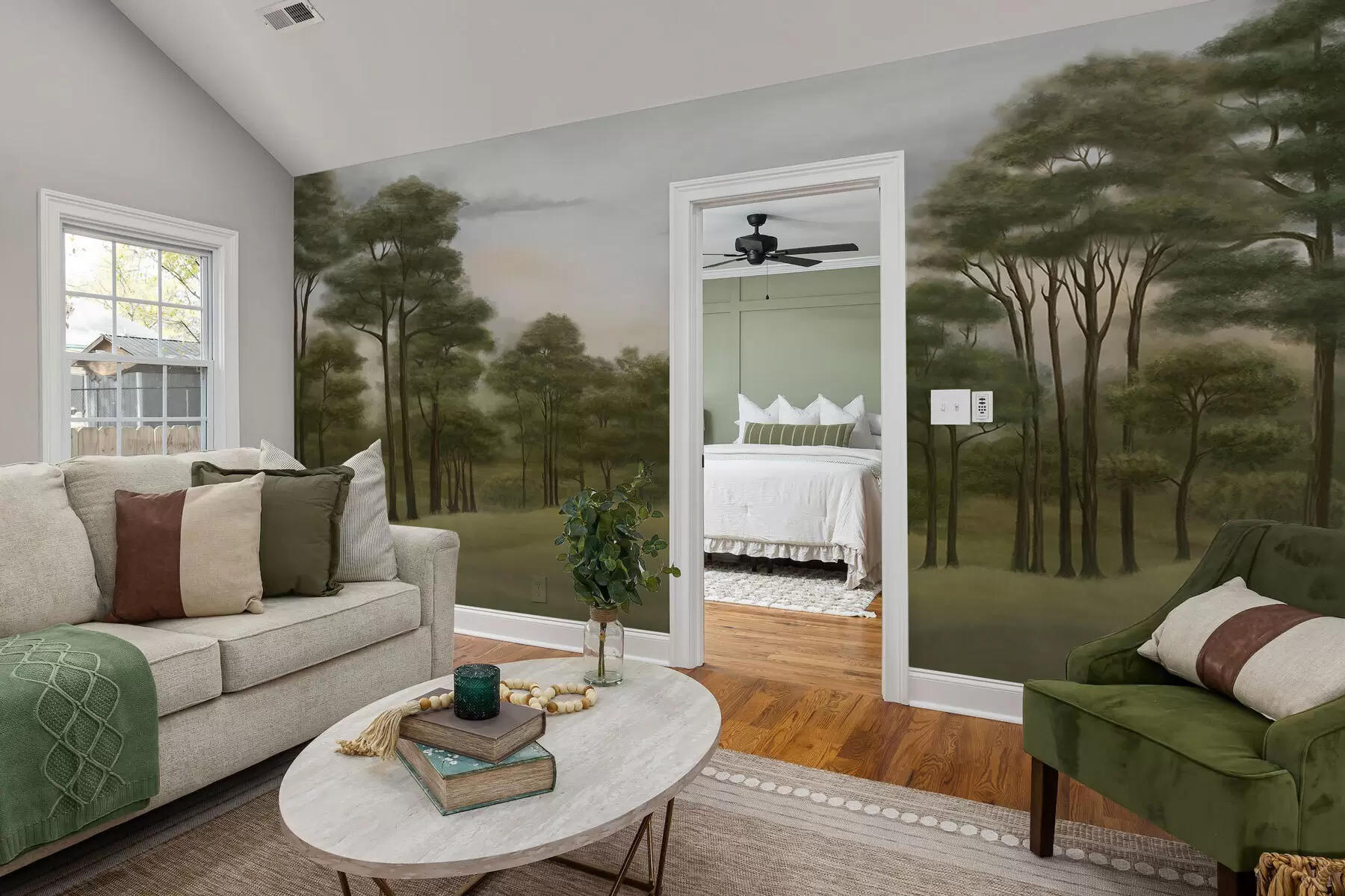 murales de pared Tranquilo paisaje forestal en tonos suaves w02193