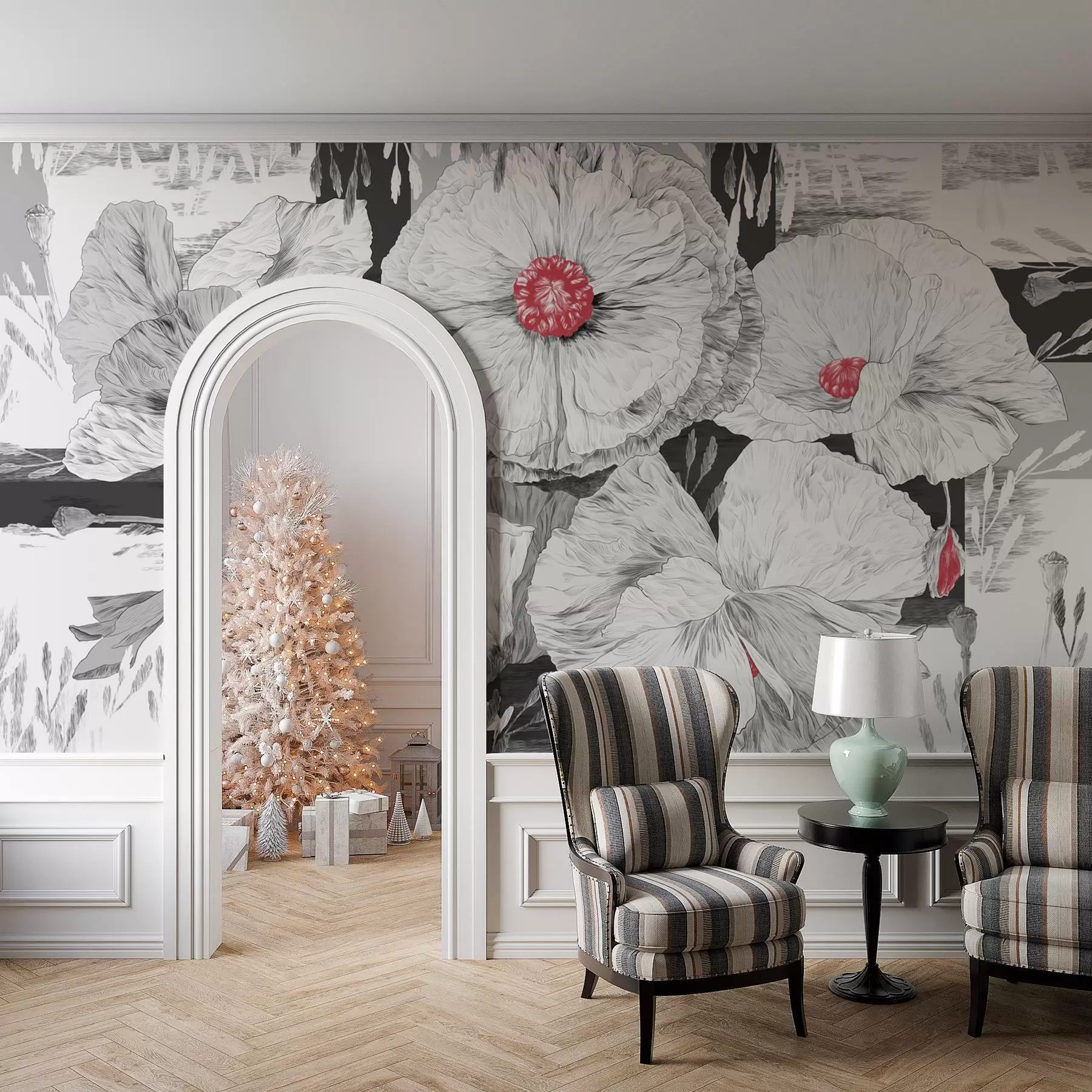 murales de pared Flores monocromáticas con una suave elegancia w02477