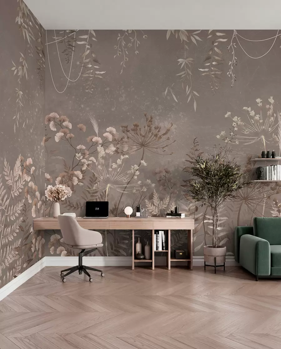 murales de pared Diseño botánico ligero con flores y hojas. w05092v1