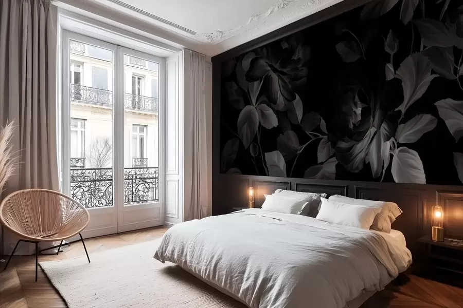 murales de pared Rosas pintorescas en blanco y negro al estilo de la pintura al óleo. w04873v1