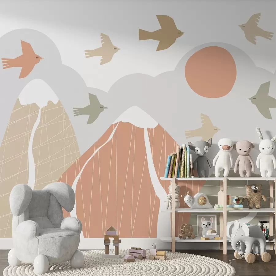 murales de pared Las montañas y las aves escandinavas w05166