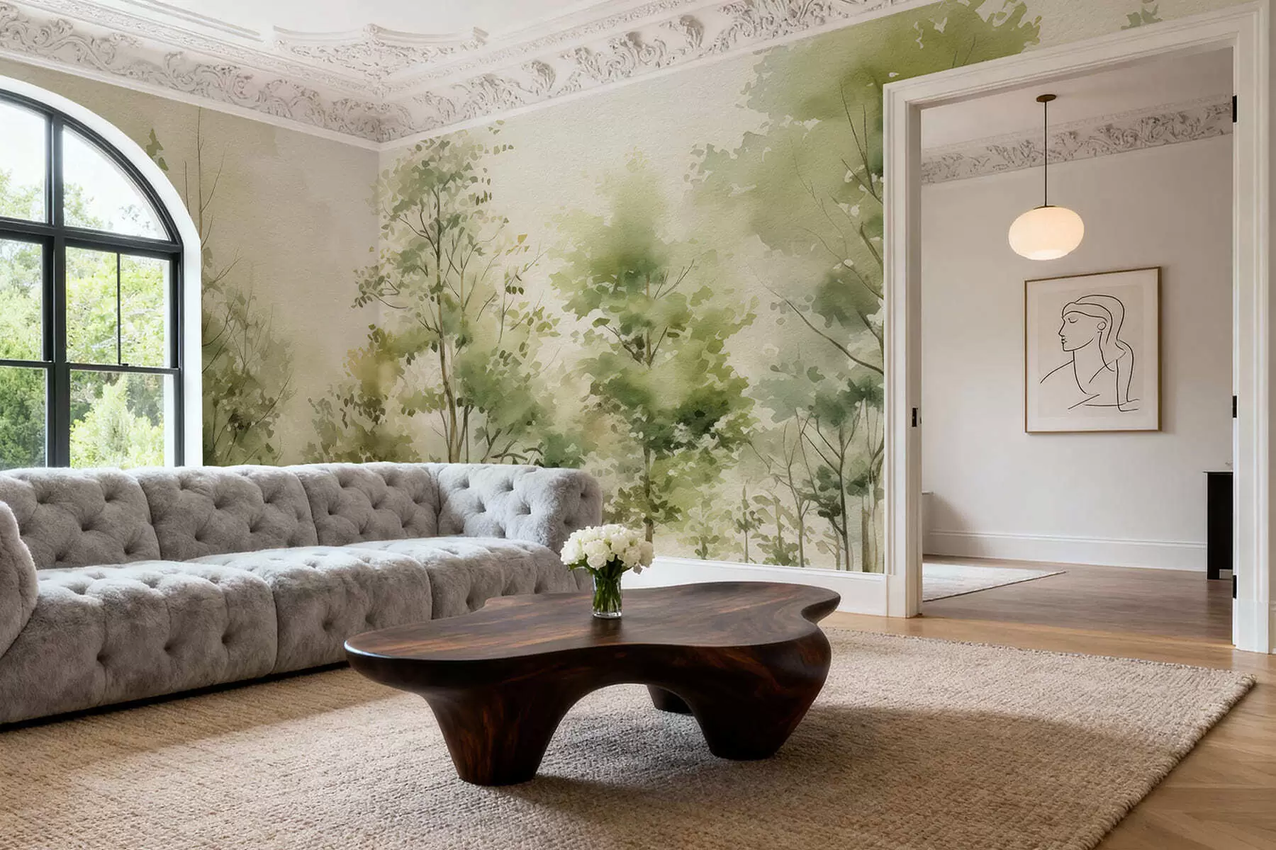 murales de pared Bosque caducifolio en acuarela w05180