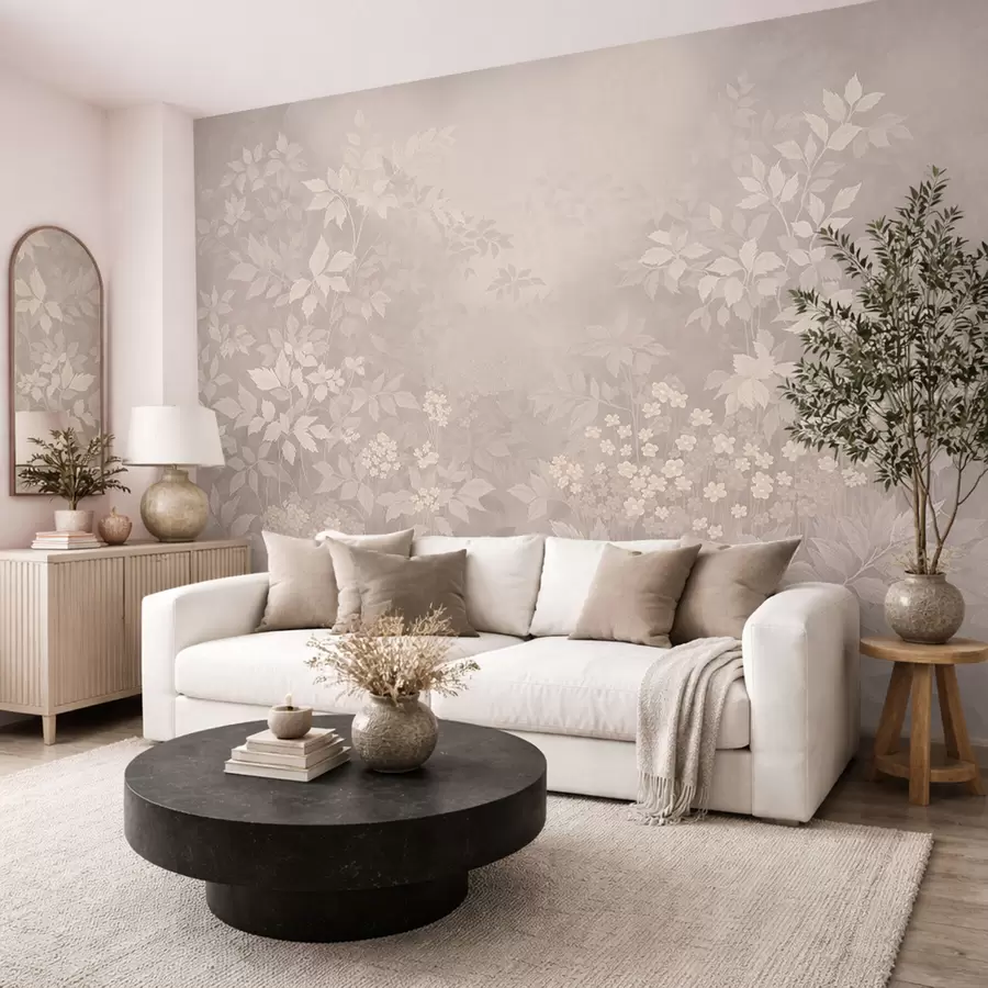 murales de pared Adorno botánico ligero con hojas y pequeñas flores. w05115