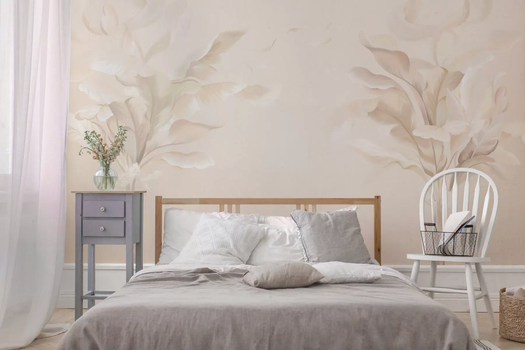 murales de pared Plantas decorativas aireadas en cálidos tonos cremosos. w05126