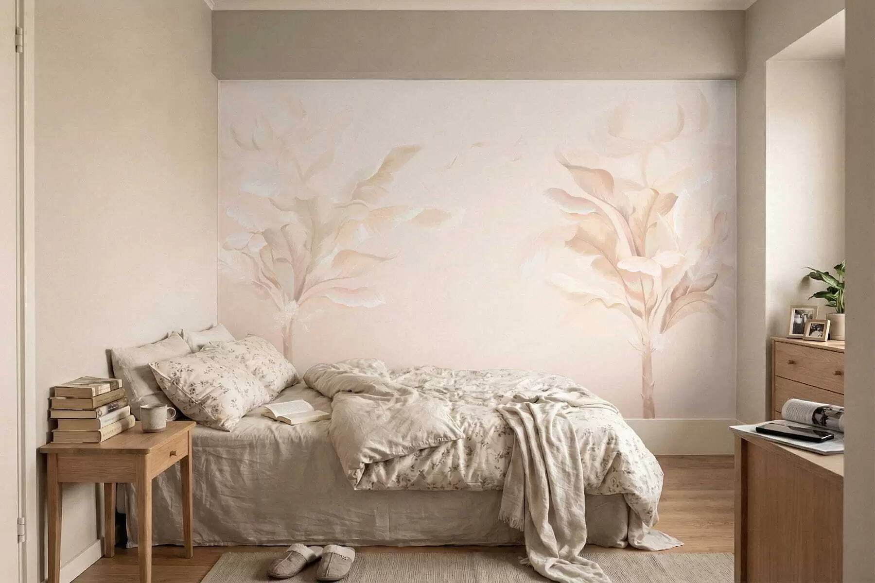 murales de pared Plantas decorativas aireadas en cálidos tonos cremosos. w05126
