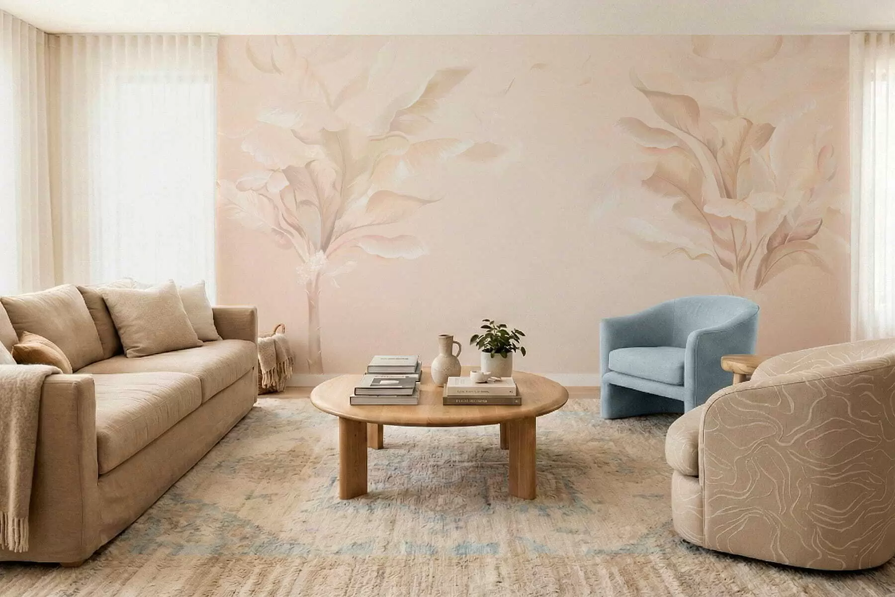 murales de pared Plantas decorativas aireadas en cálidos tonos cremosos. w05126